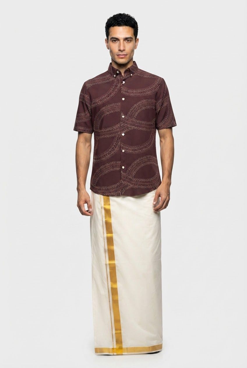 Maroon Printed Rayon Semi Slim Fit Half Sleeve Shirt product image