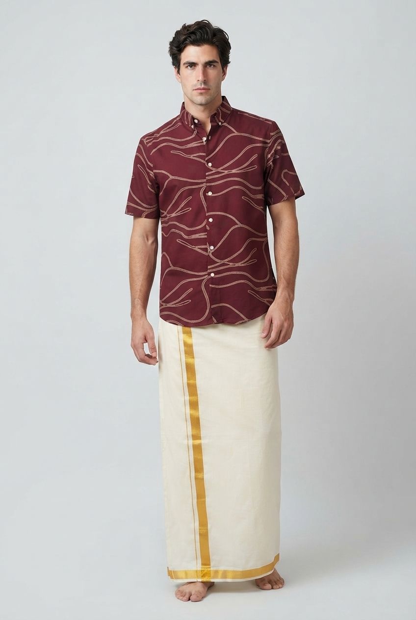 MAROON RAYON PRINTED HALF product image
