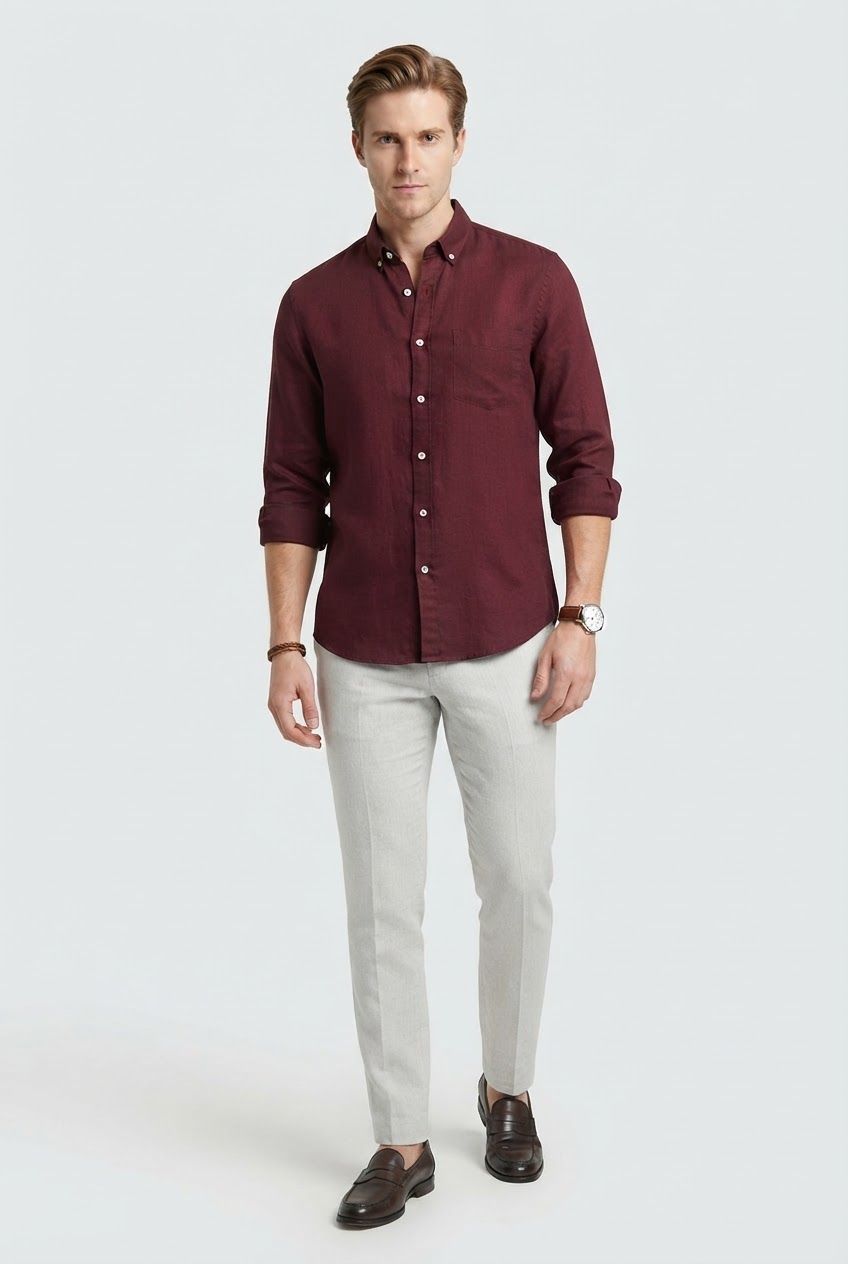 Maroon Solid Linen Semi Slim Fit Full Sleeve Shirt product image