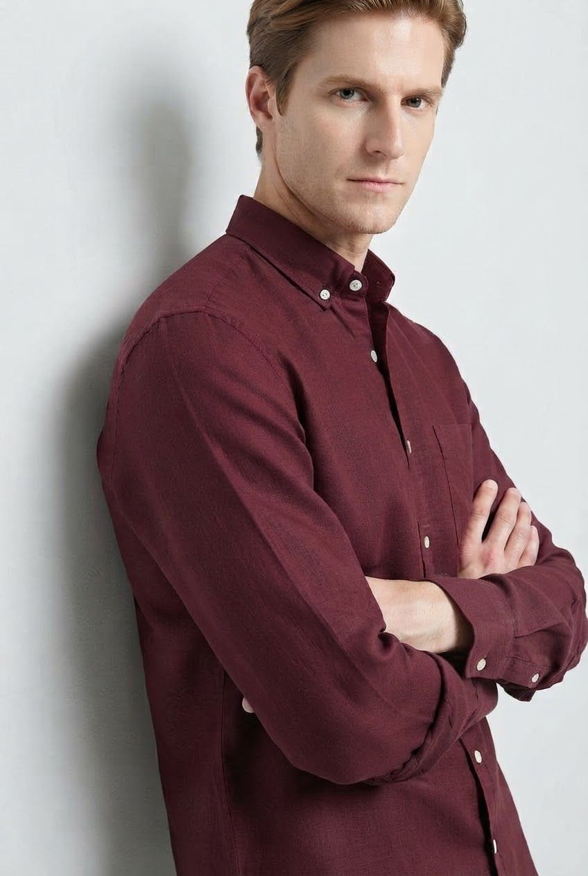 Maroon Solid Linen Semi Slim Fit Full Sleeve Shirt product image