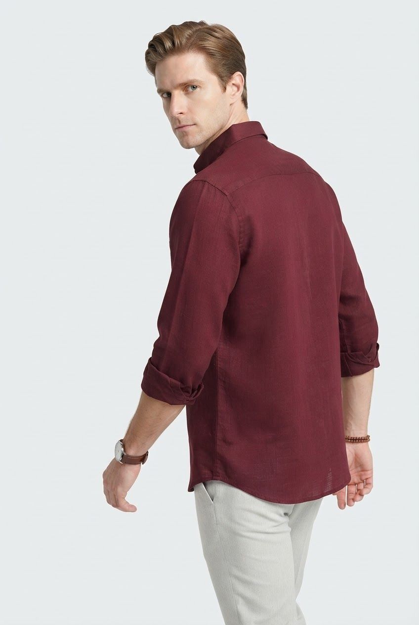 Maroon Solid Linen Semi Slim Fit Full Sleeve Shirt product image