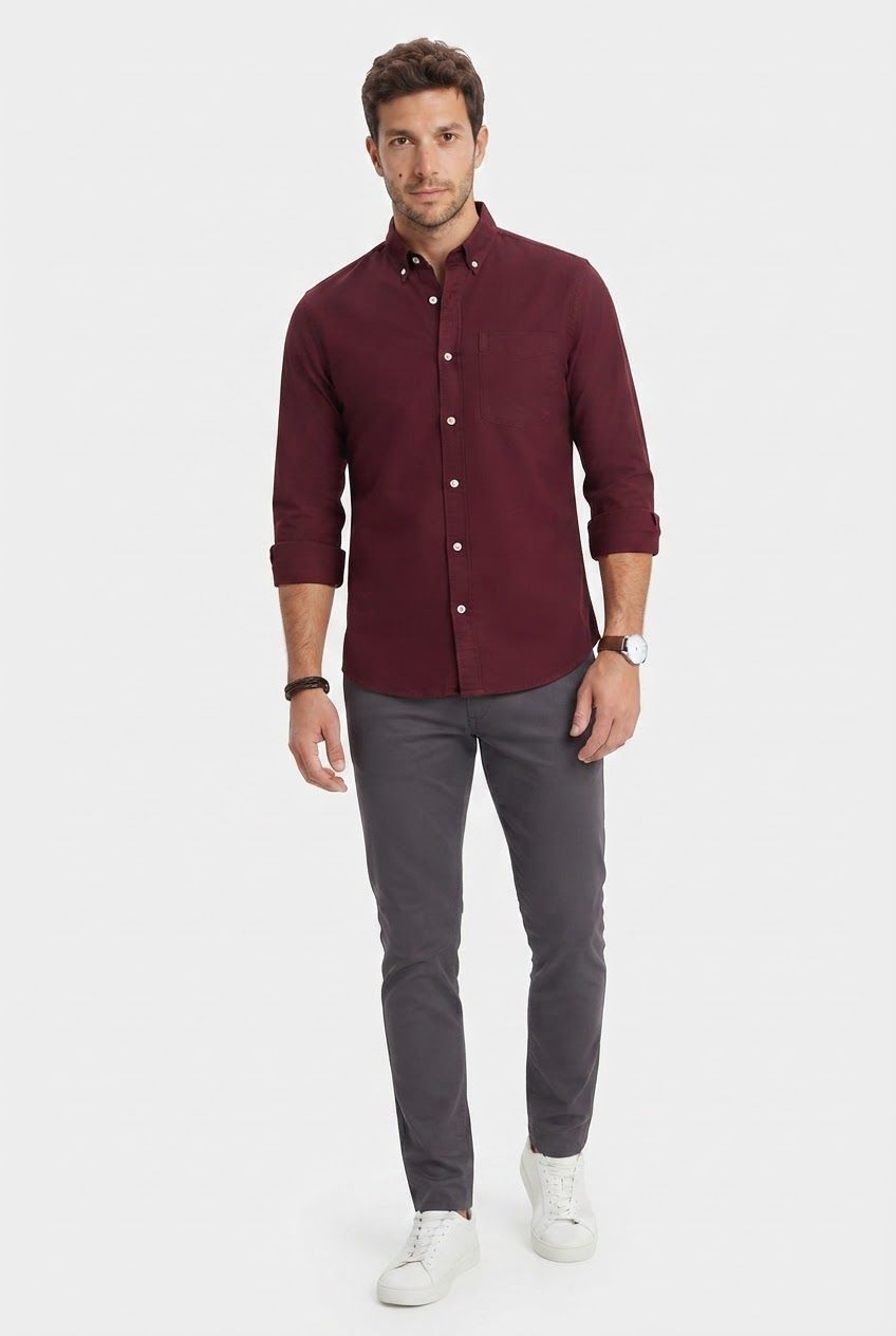 Maroon Solid Oxford Semi Slim Fit Full Sleeve Shirt product image