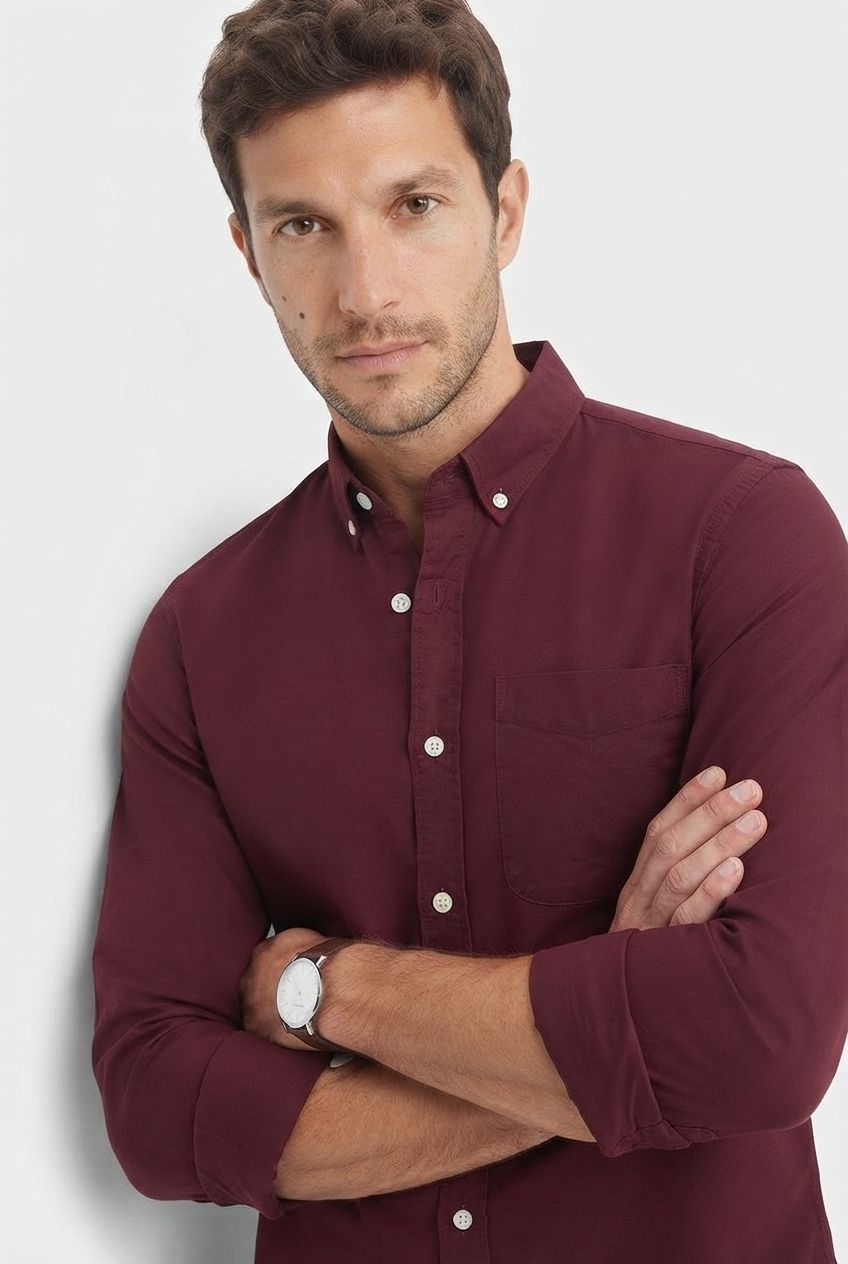 Maroon Solid Oxford Semi Slim Fit Full Sleeve Shirt product image