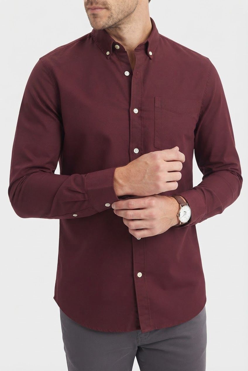 Maroon Solid Oxford Semi Slim Fit Full Sleeve Shirt product image