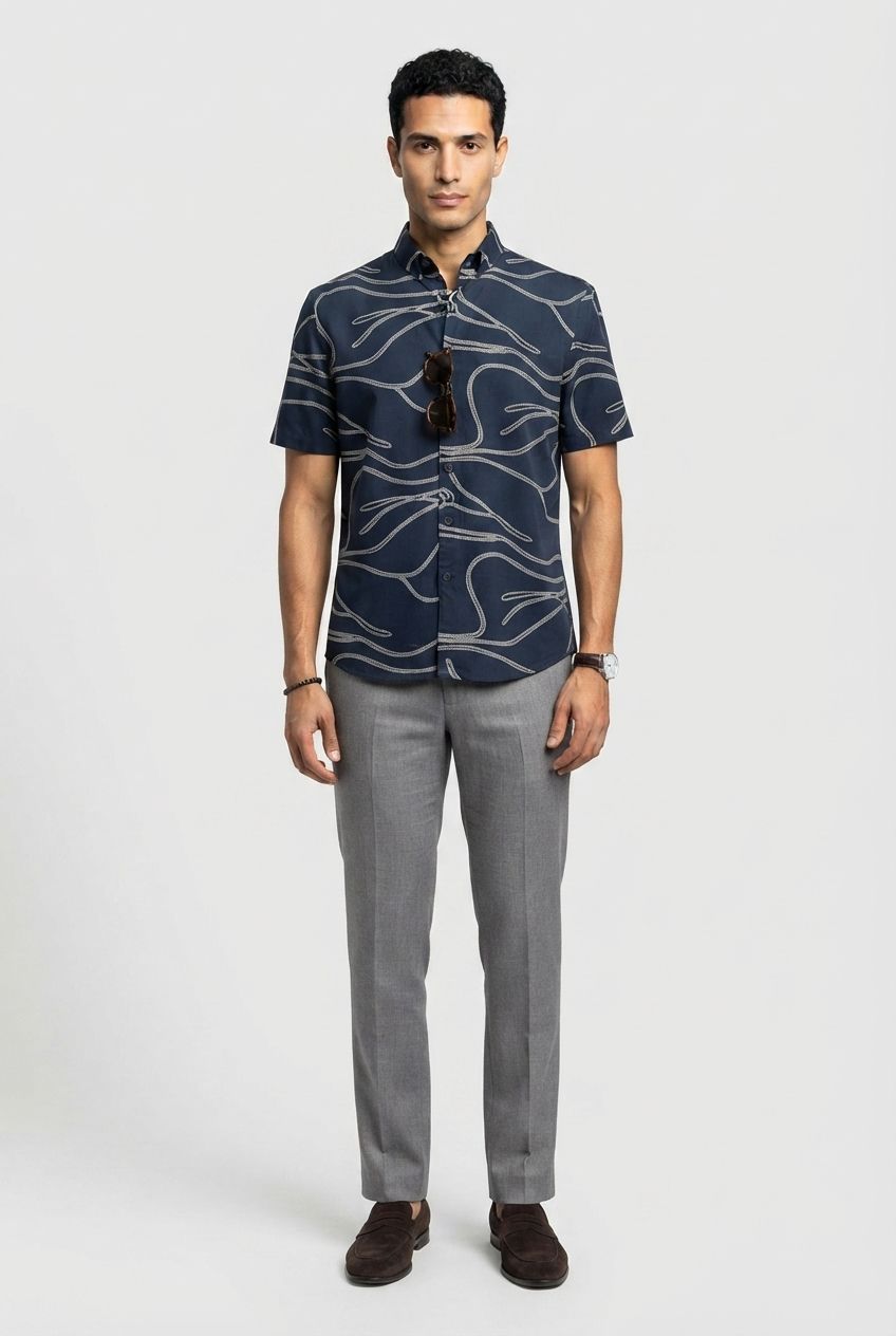 NAVY RAYON PRINTED HALF product image