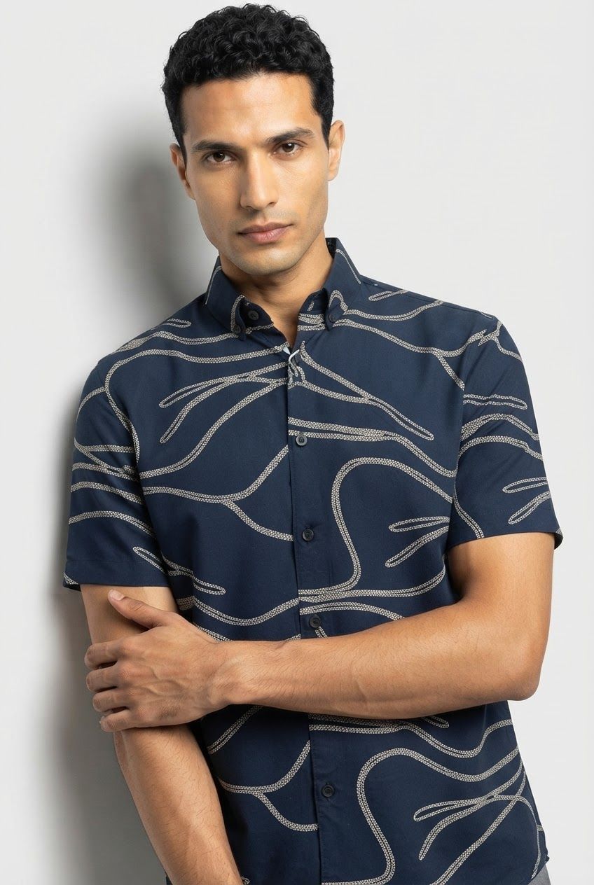 NAVY RAYON PRINTED HALF product image
