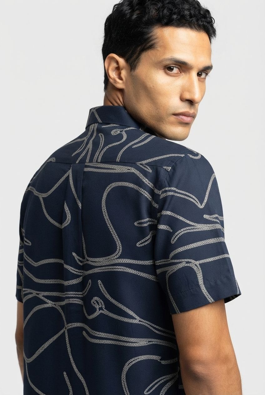 NAVY RAYON PRINTED HALF product image