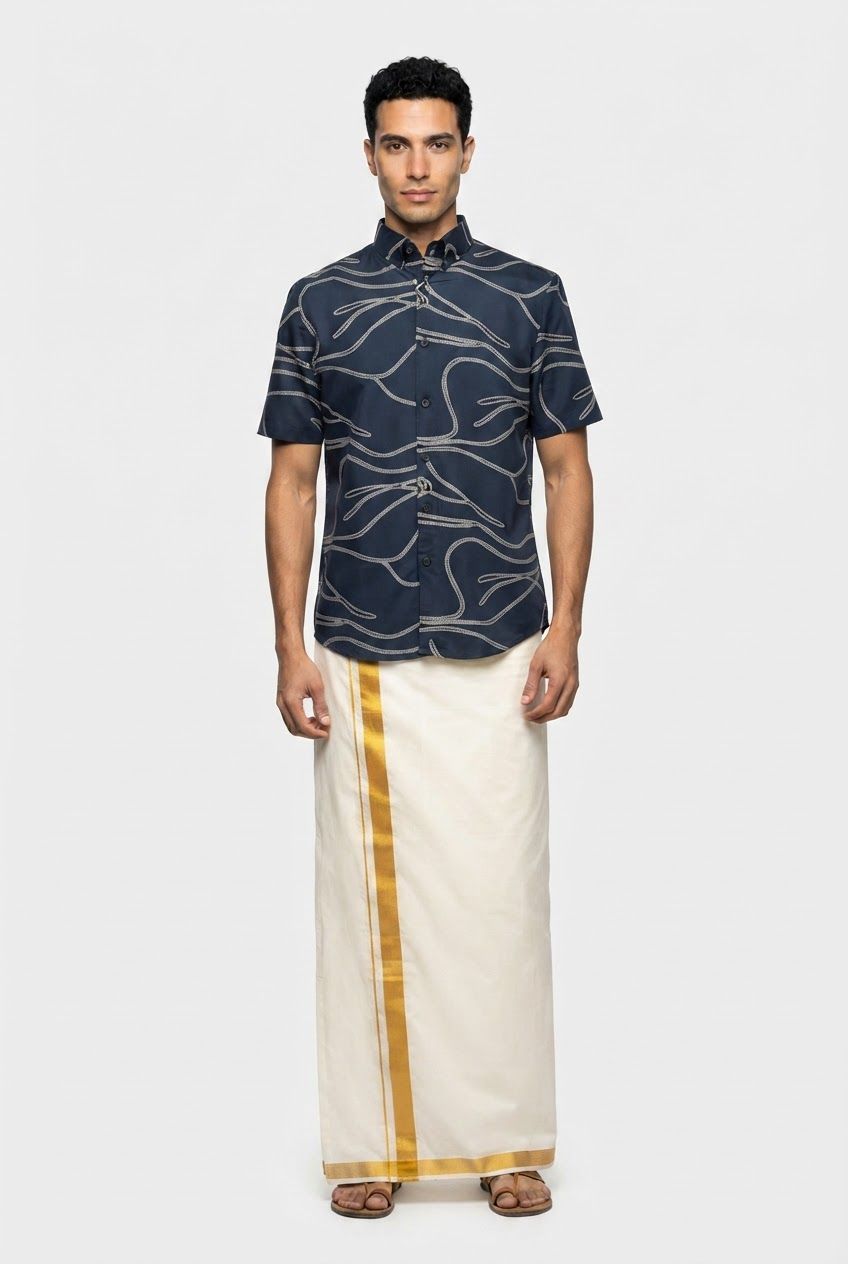 NAVY RAYON PRINTED HALF product image