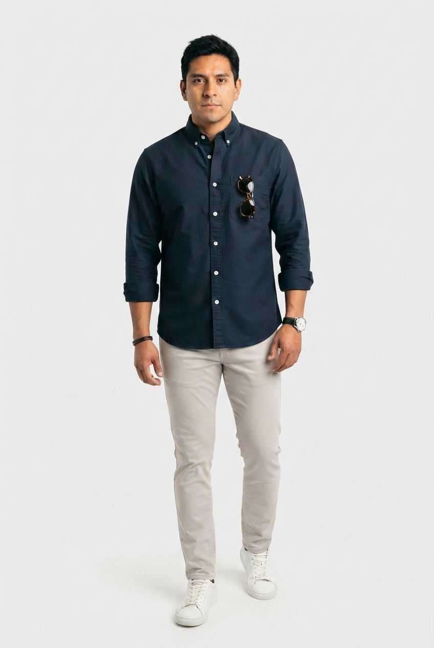 Navy Solid Oxford Semi Slim Fit Full Sleeve Shirt product image