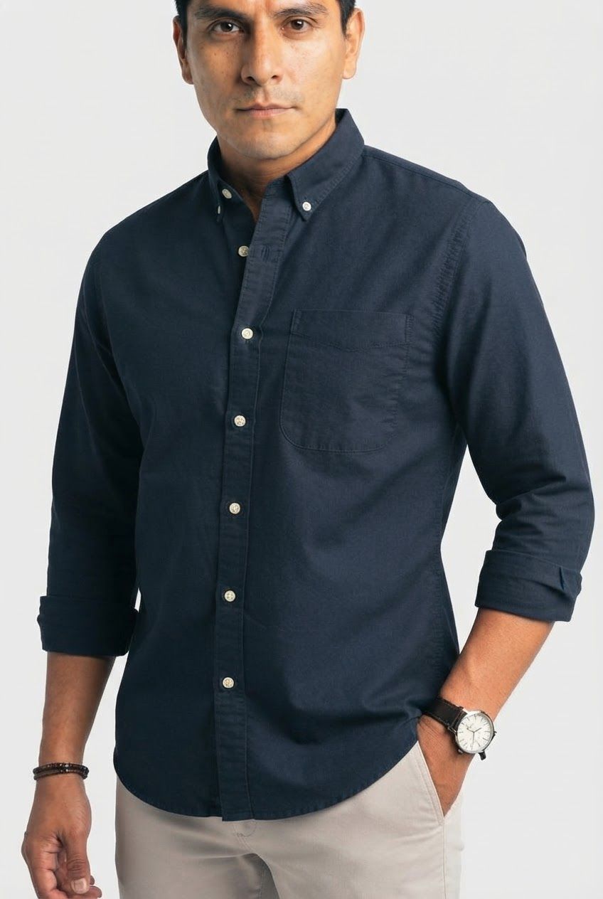 Navy Solid Oxford Semi Slim Fit Full Sleeve Shirt product image