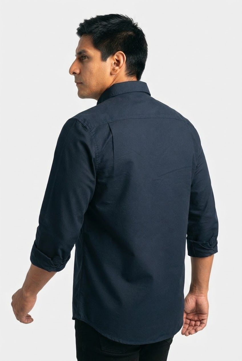 Navy Solid Oxford Semi Slim Fit Full Sleeve Shirt product image
