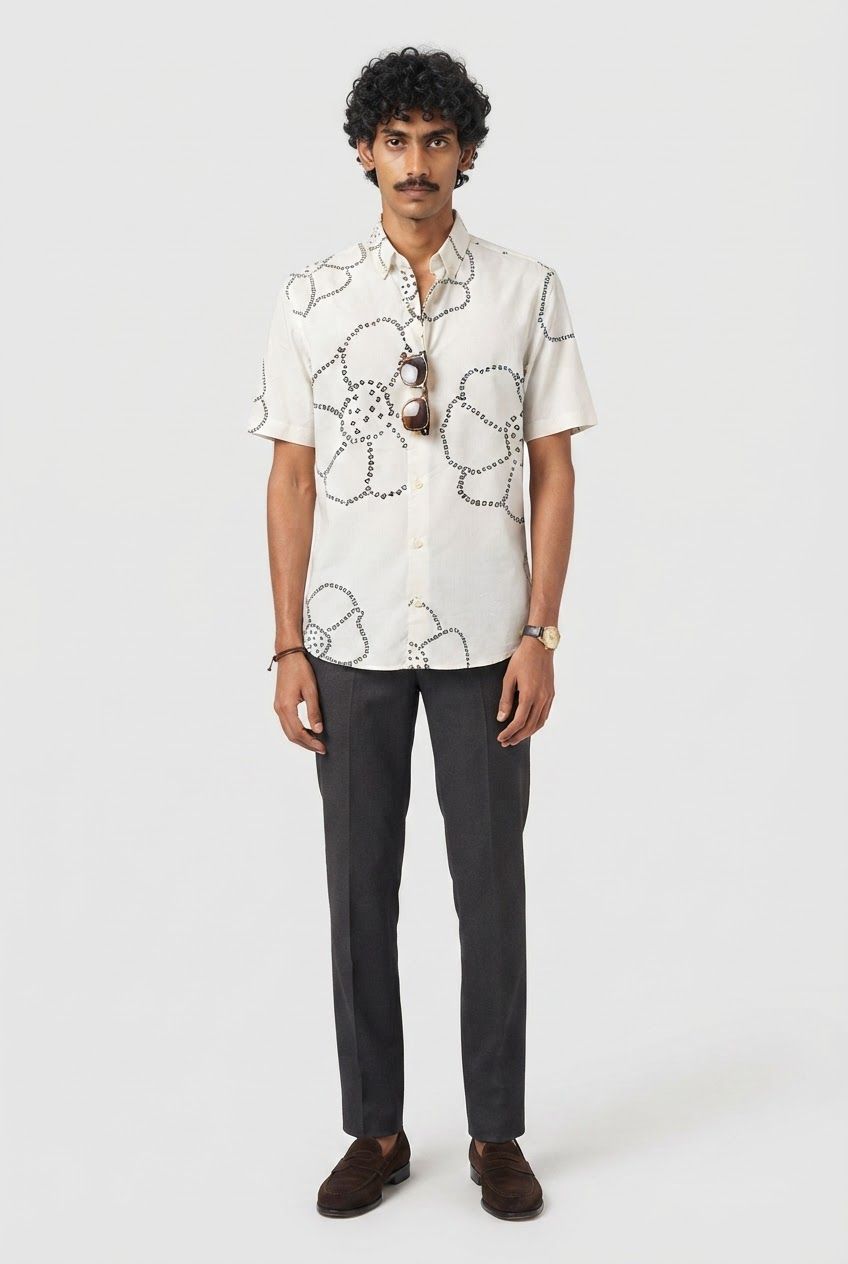 Off White Printed Rayon Semi Slim Fit Shirt product image