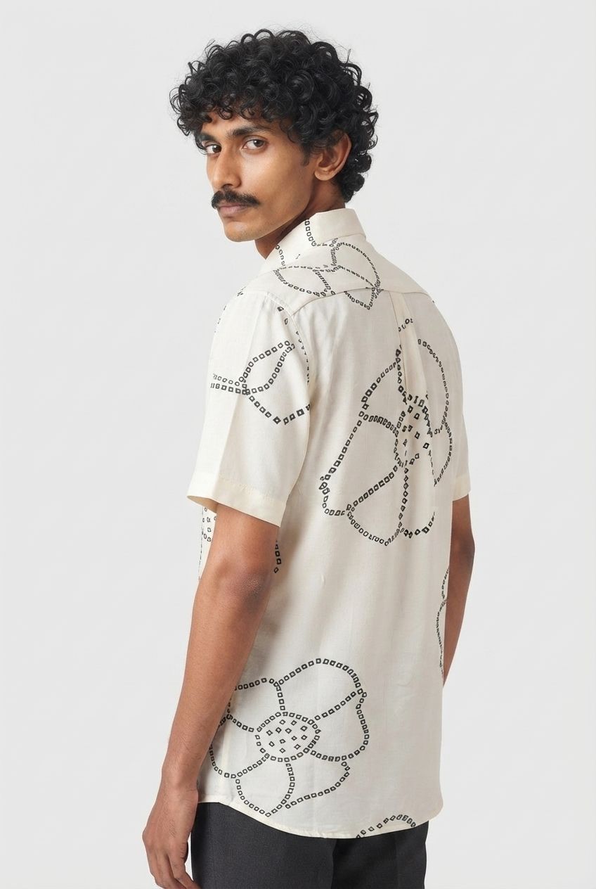 Off White Printed Rayon Semi Slim Fit Shirt product image