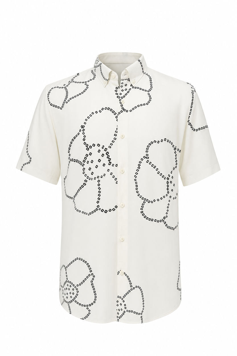 Off White Printed Rayon Semi Slim Fit Shirt product image