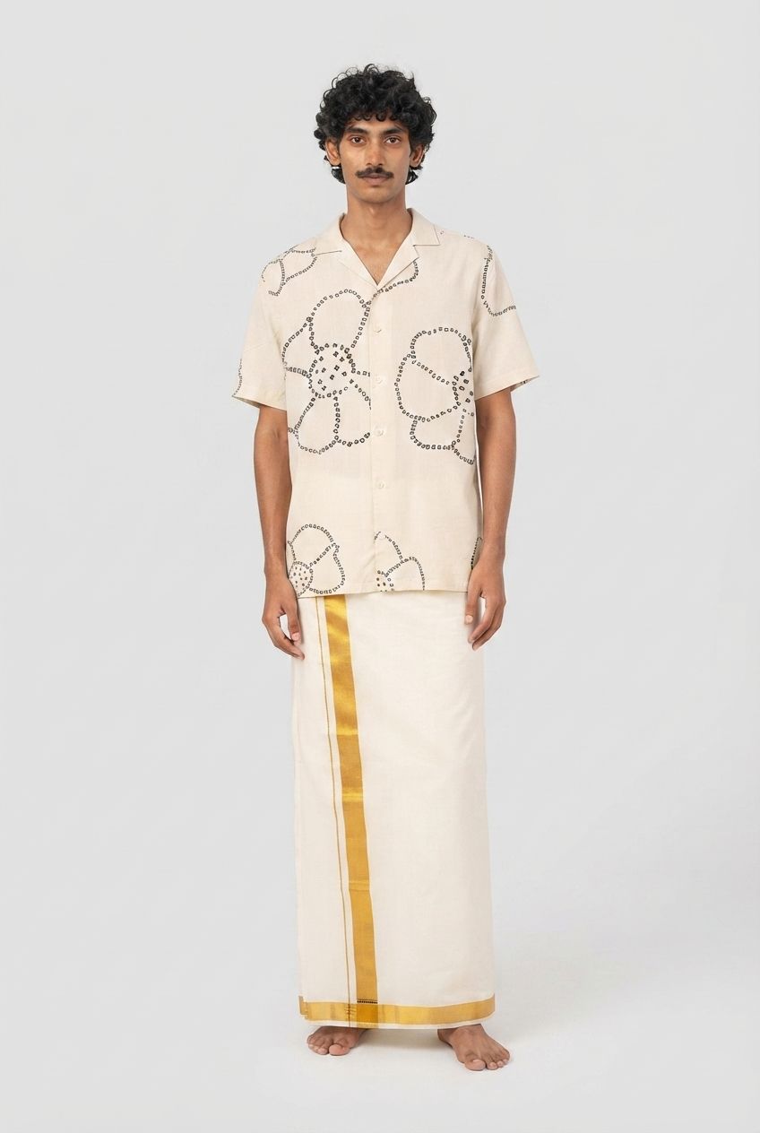 Off White Printed Rayon Semi Slim Fit Shirt product image