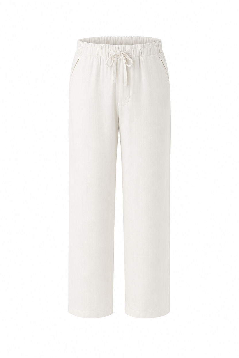 Off White Solid Linen Semi Slim Fit Half Sleeve Trouser product image