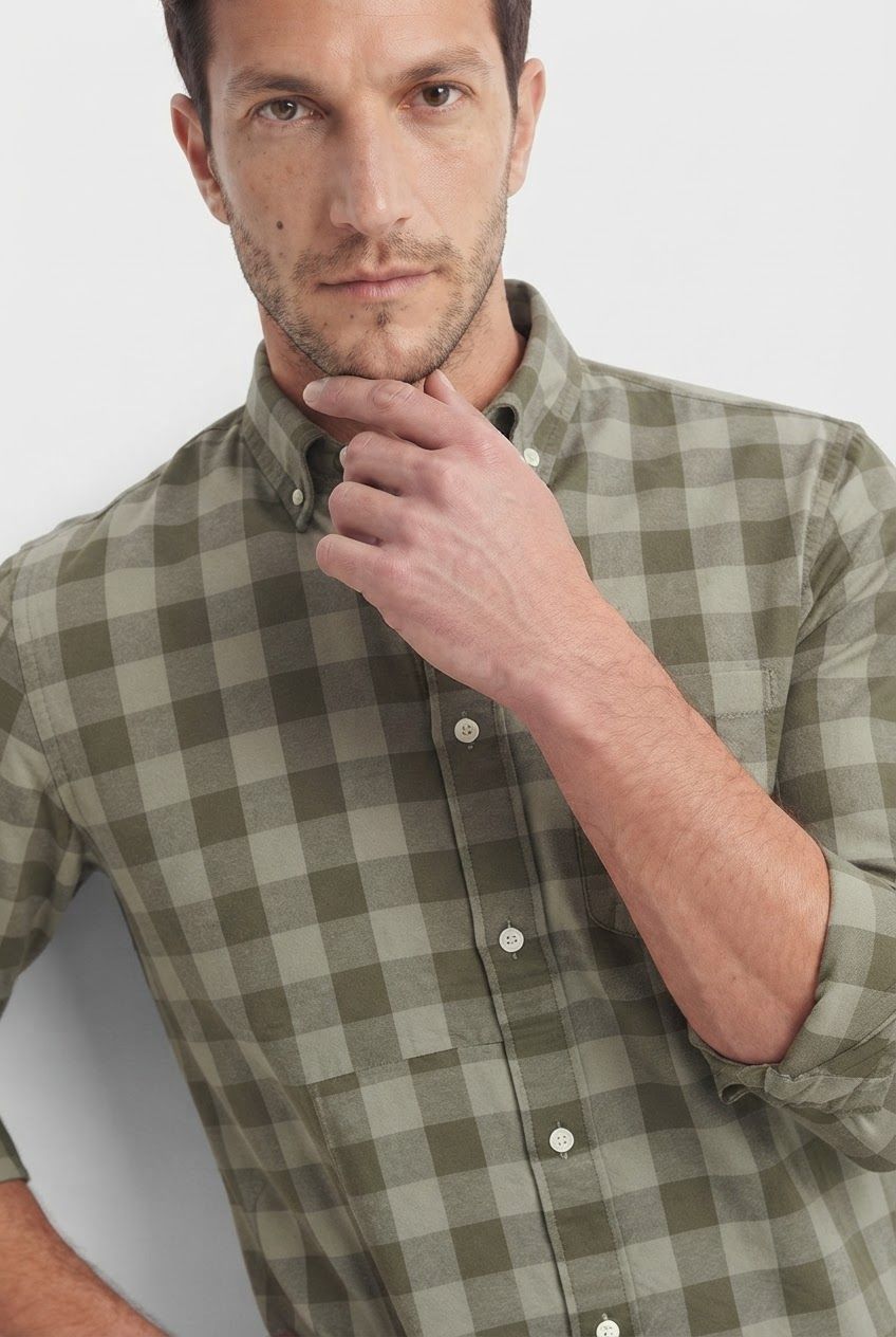 Olive Checked Oxford Semi Slim Fit Full Sleeve Shirt product image