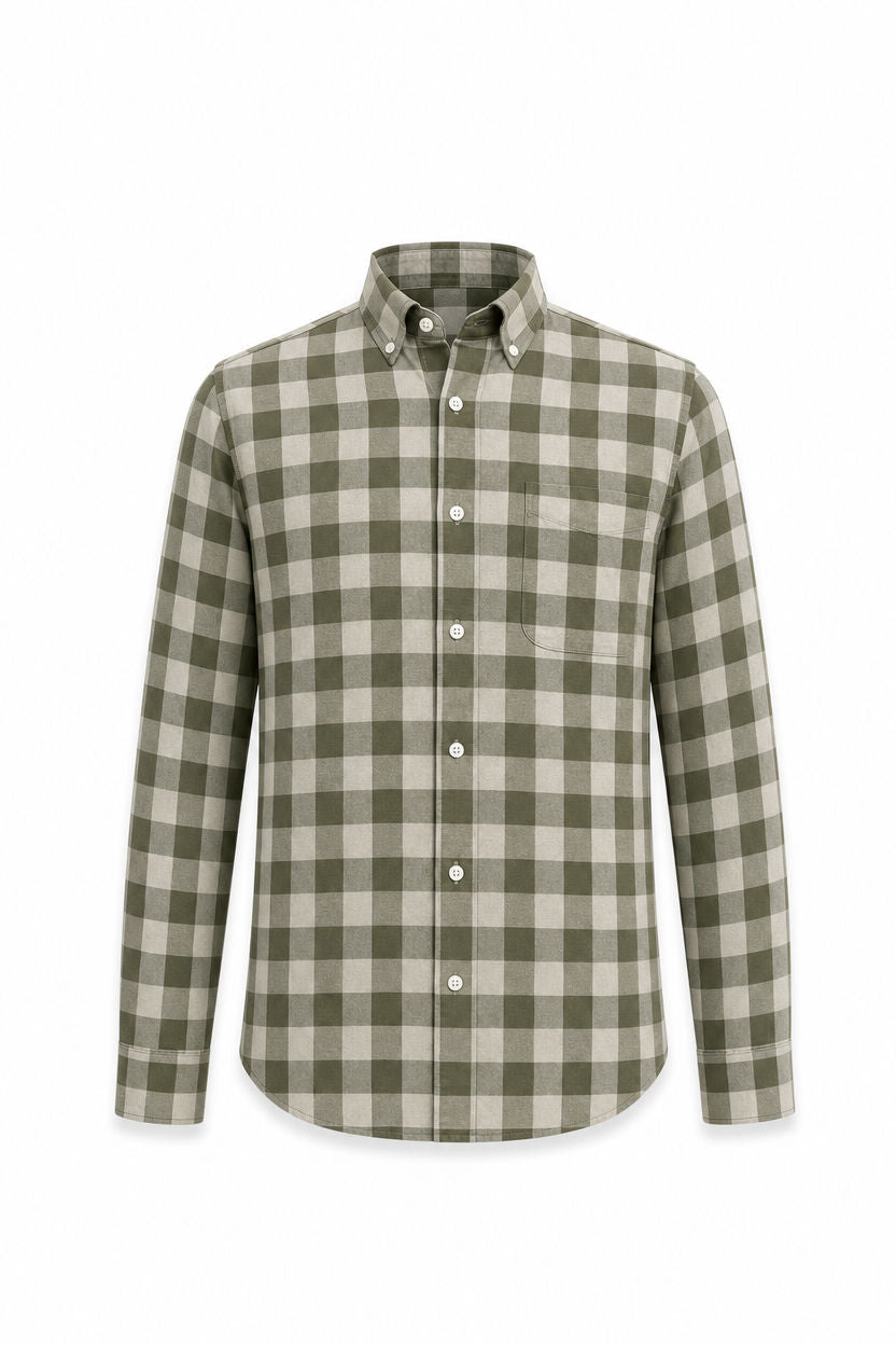 Olive Checked Oxford Semi Slim Fit Full Sleeve Shirt product image