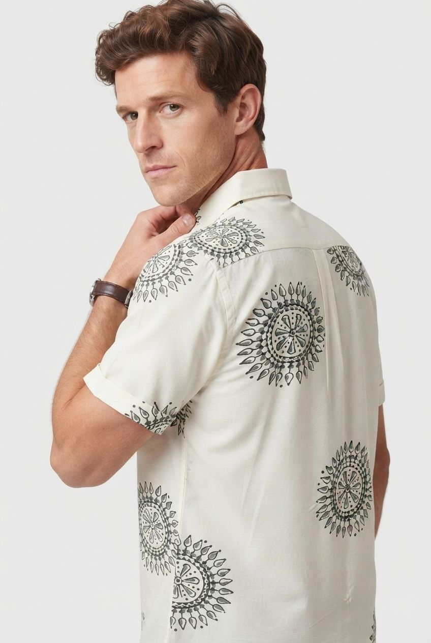 Olive Printed Rayon Semi Slim Fit Half Sleeve Shirt product image