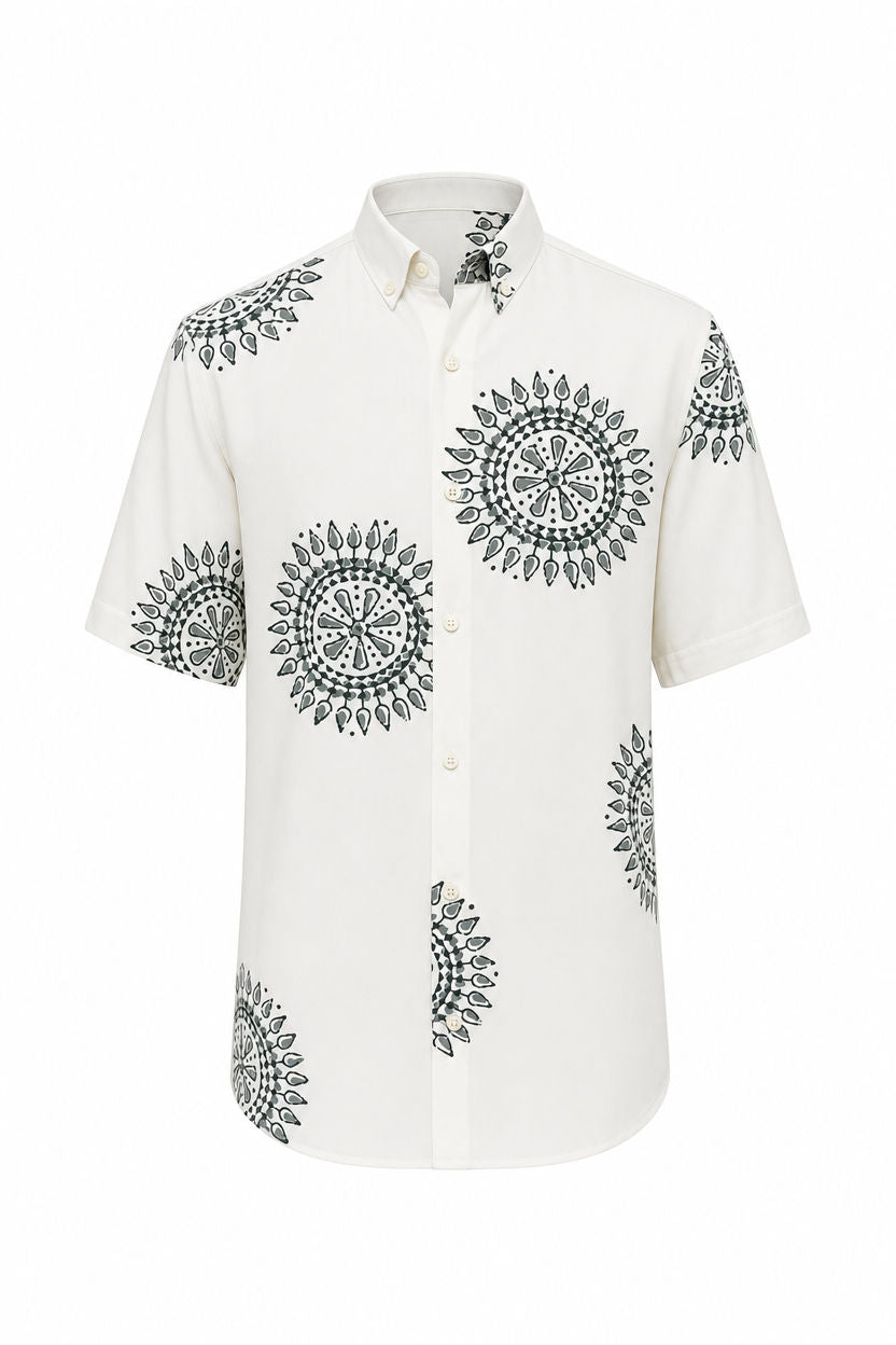 Olive Printed Rayon Semi Slim Fit Half Sleeve Shirt product image