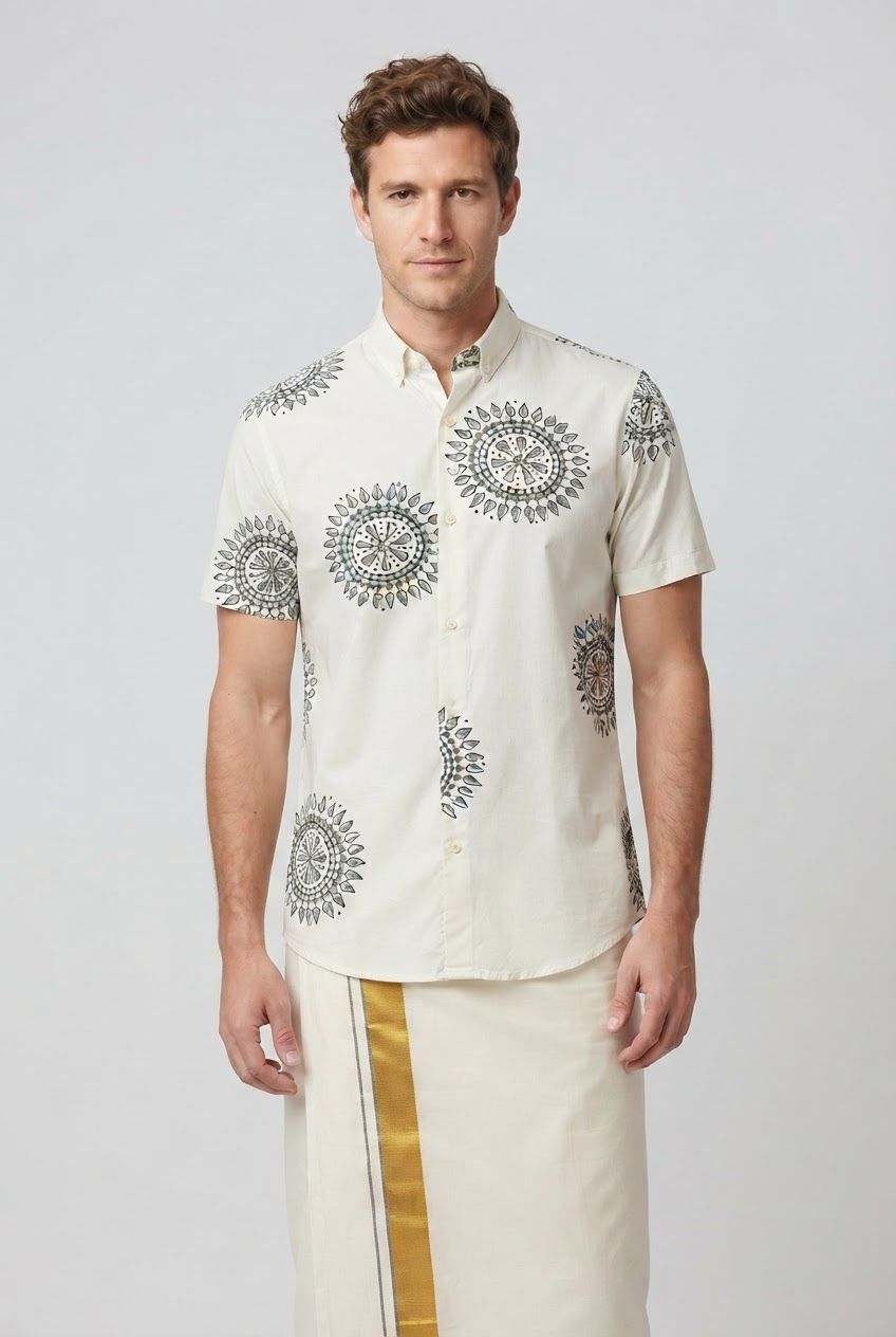 Olive Printed Rayon Semi Slim Fit Half Sleeve Shirt product image