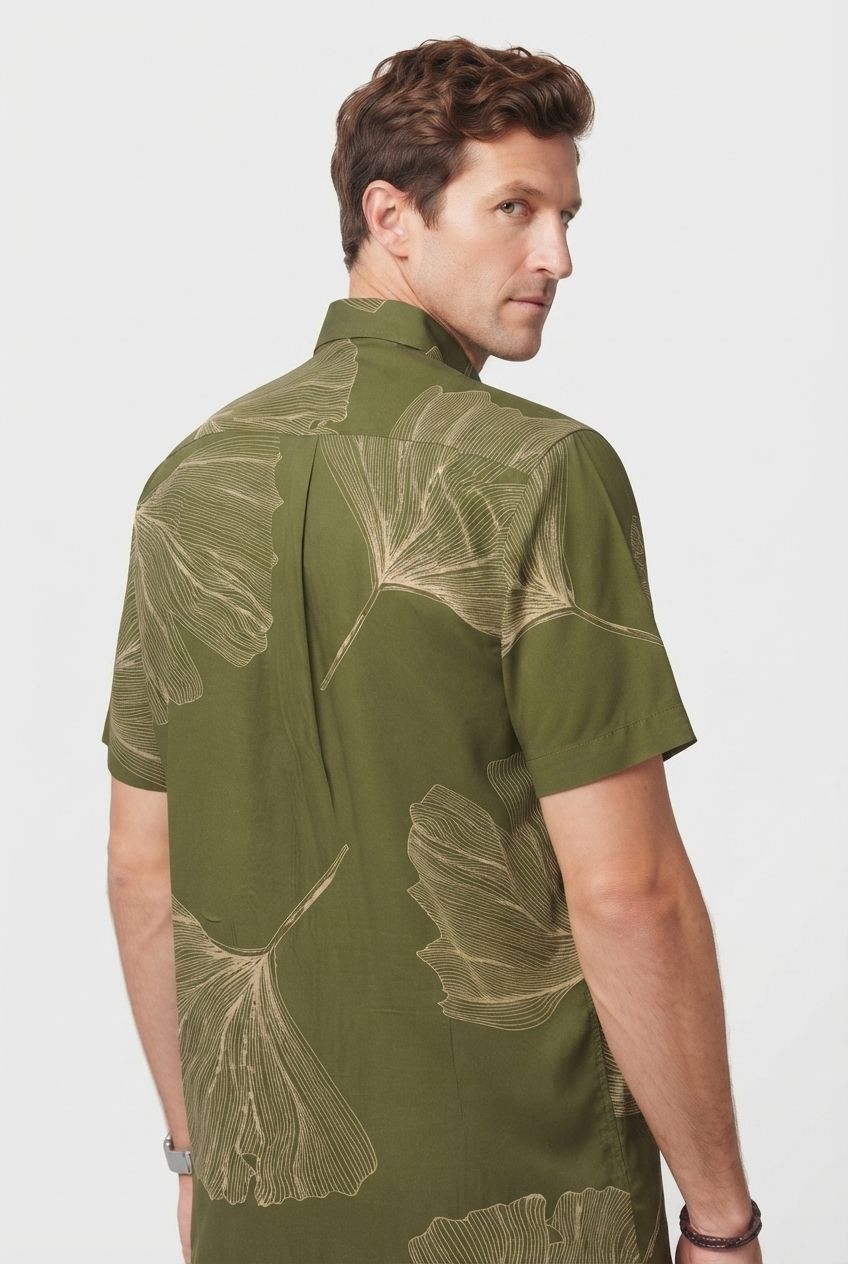 Olive Printed Rayon Semi Slim Fit Half Sleeve Shirt product image