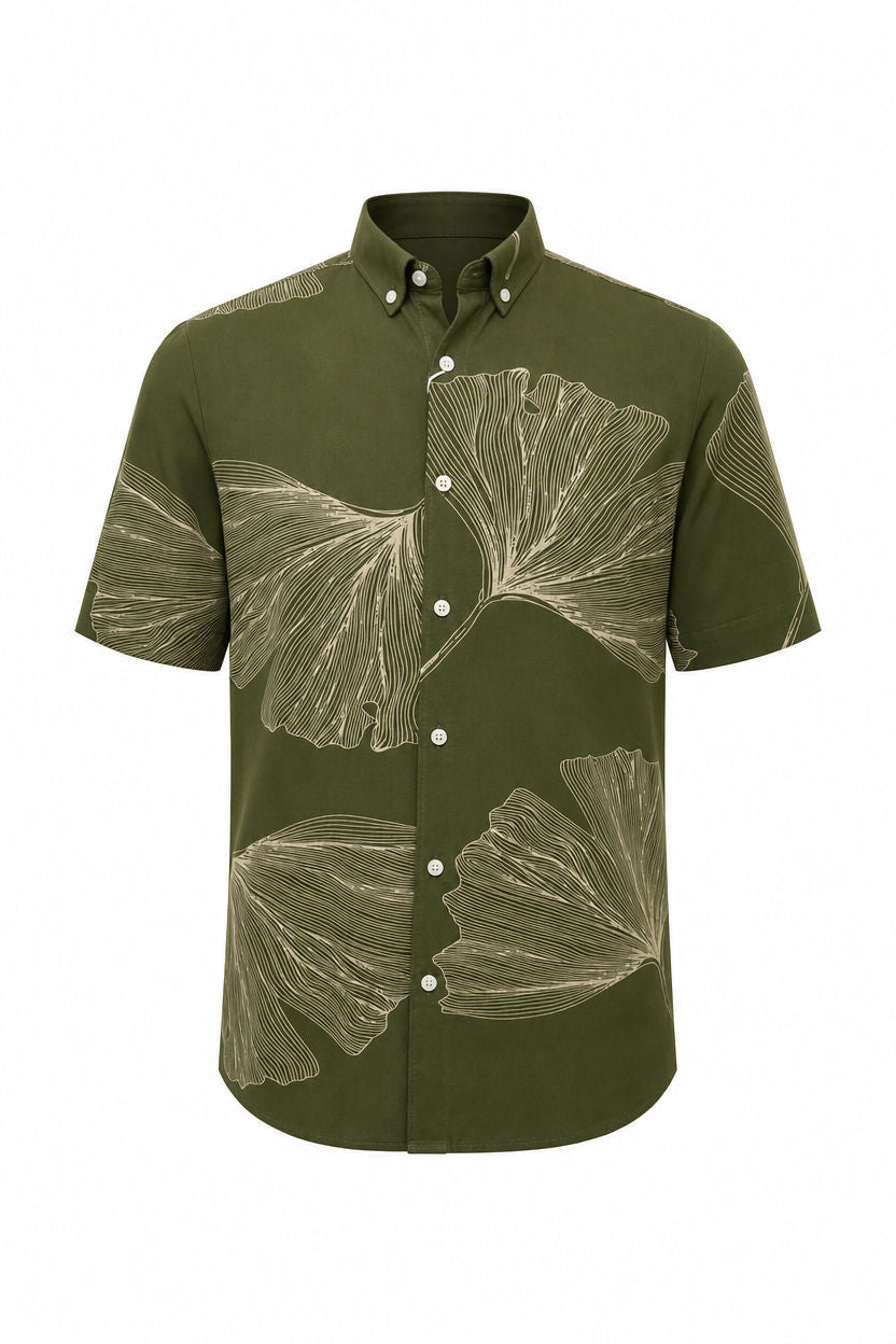 Olive Printed Rayon Semi Slim Fit Half Sleeve Shirt product image