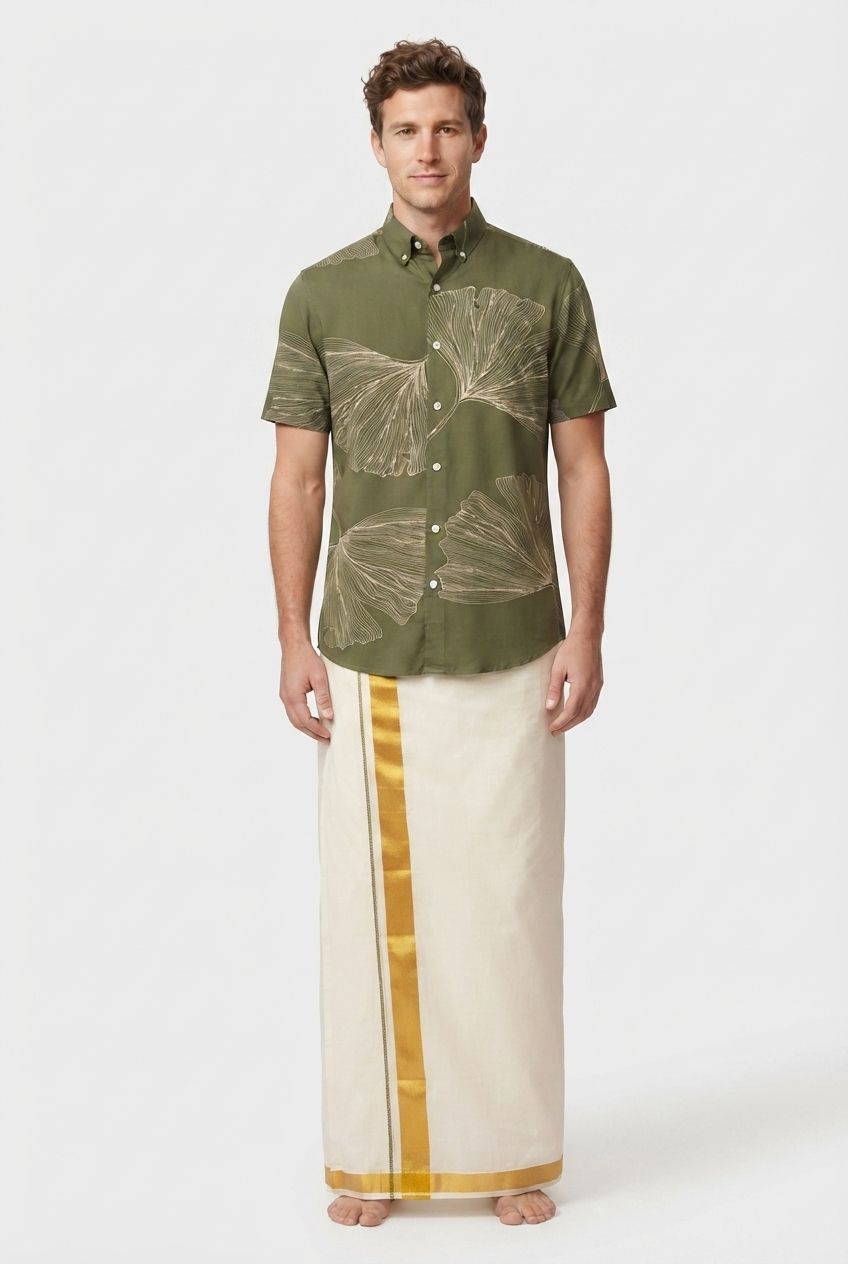 Olive Printed Rayon Semi Slim Fit Half Sleeve Shirt product image