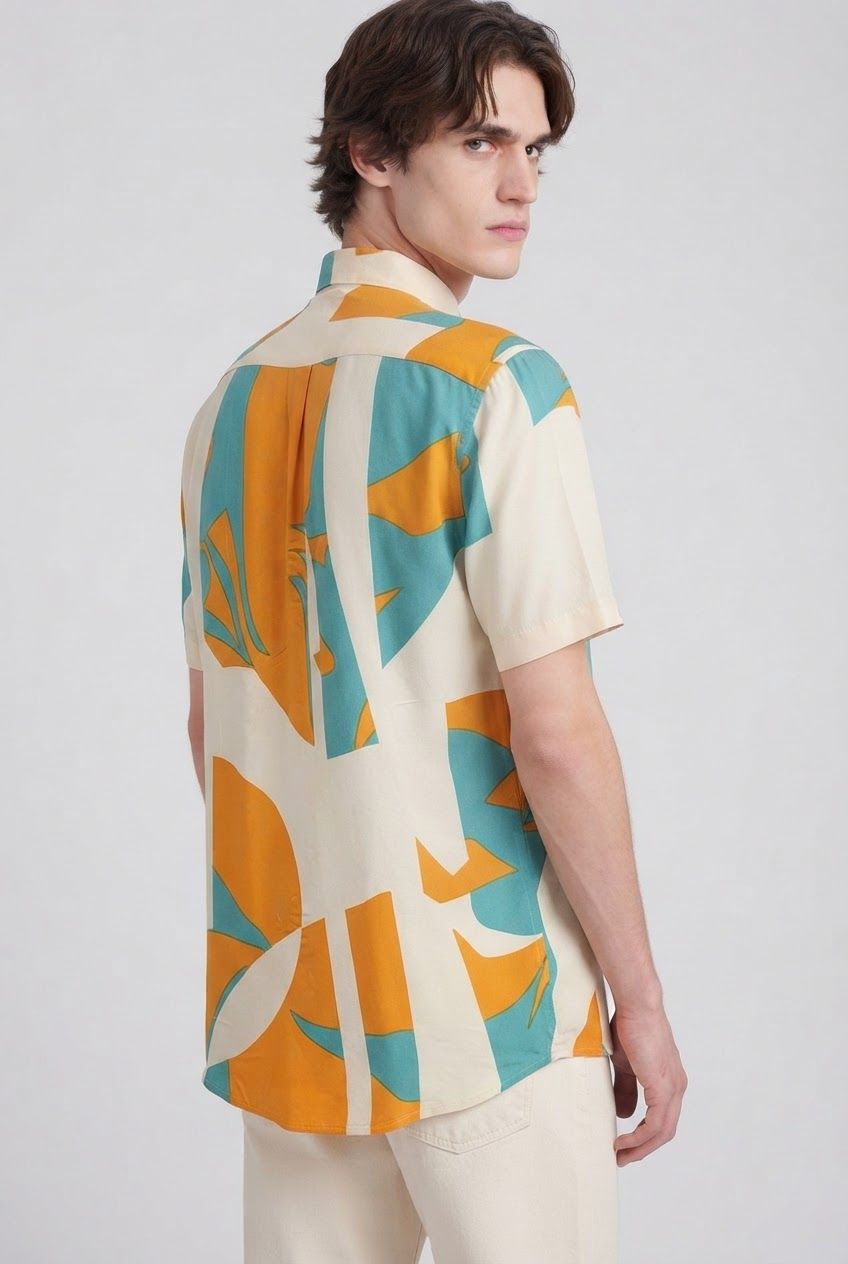 Orange Printed Rayon Semi Slim Fit Half Sleeve Shirt product image