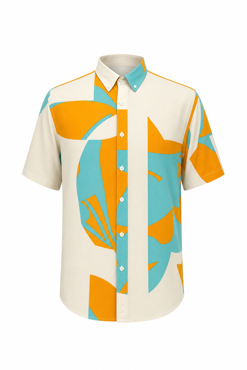 Orange Printed Rayon Semi Slim Fit Half Sleeve Shirt product image