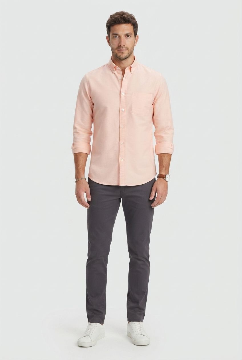 Peach Solid Oxford Semi Slim Fit Full Sleeve Shirt product image