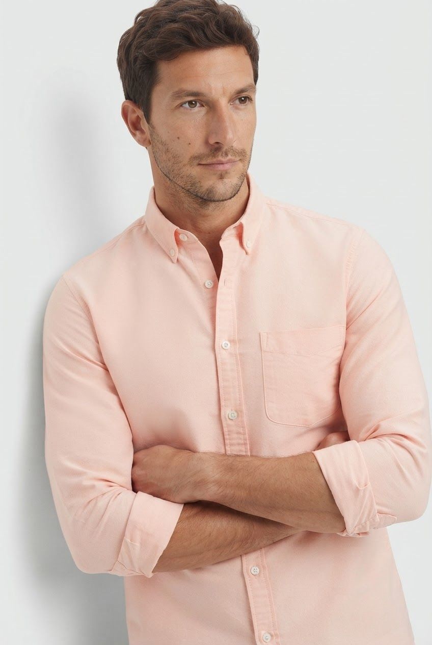 Peach Solid Oxford Semi Slim Fit Full Sleeve Shirt product image