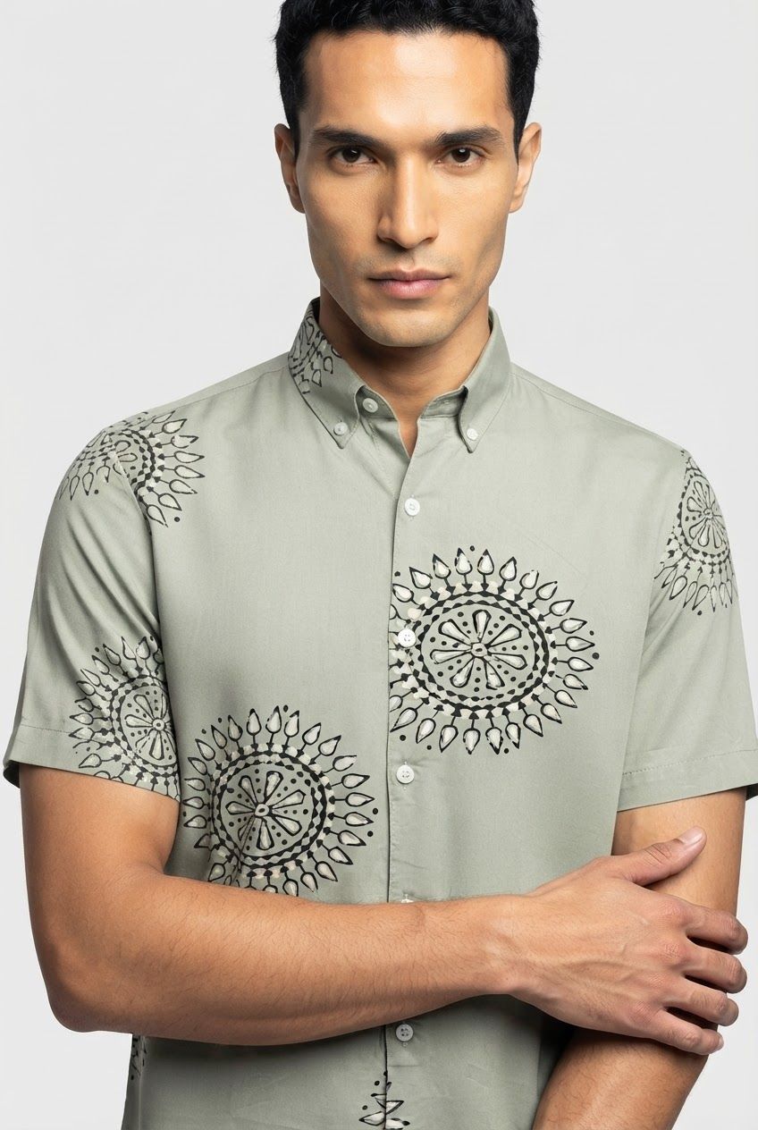 Pista Printed Rayon Semi Slim Fit Half Sleeve Shirt product image