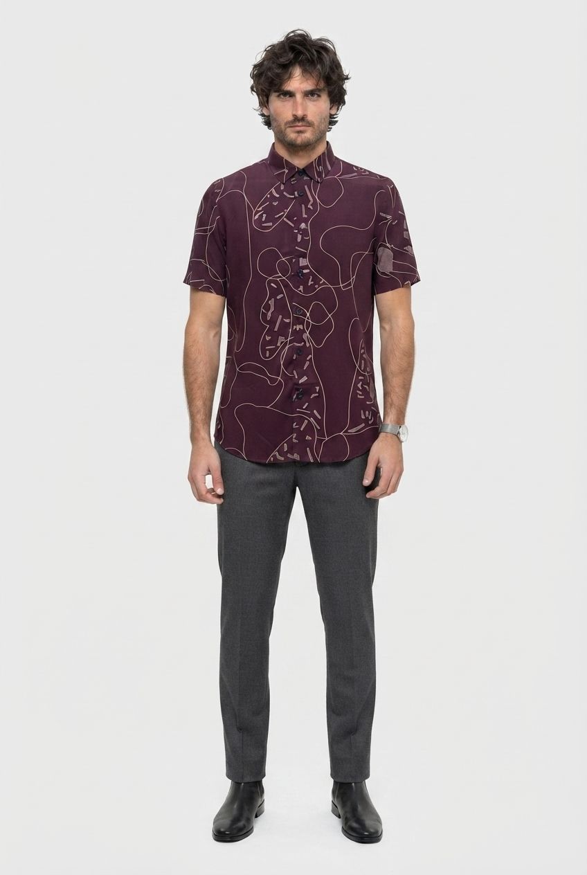 Purple Printed Rayon Semi Slim Fit Shirt product image