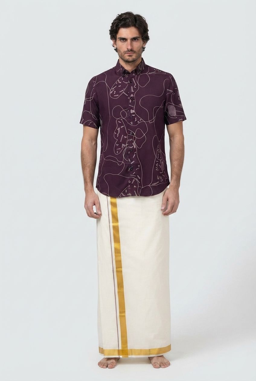 Purple Printed Rayon Semi Slim Fit Shirt product image