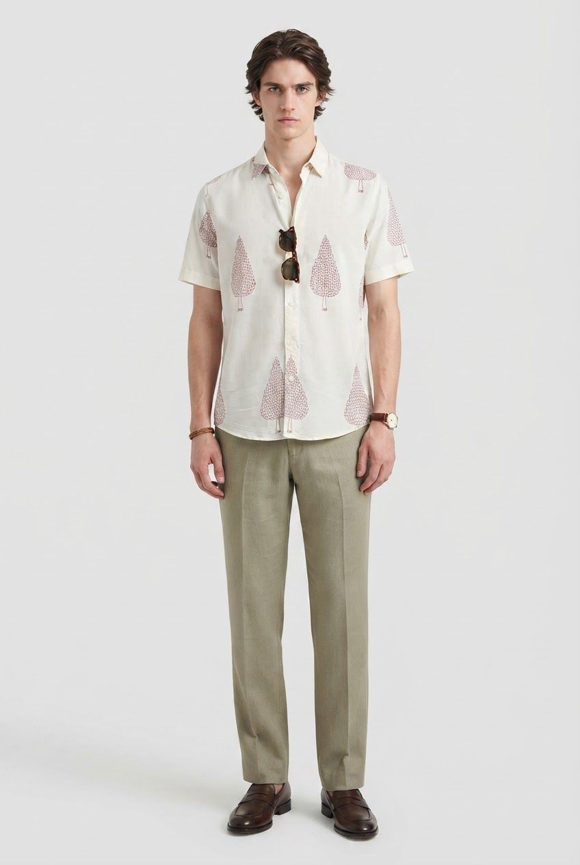 Rayon printed cream shirt product image