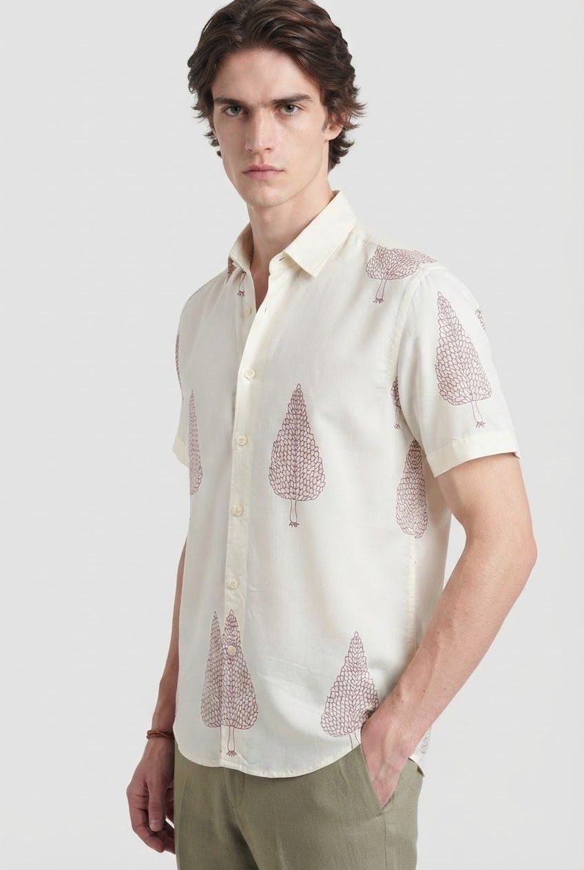 Rayon printed cream shirt product image