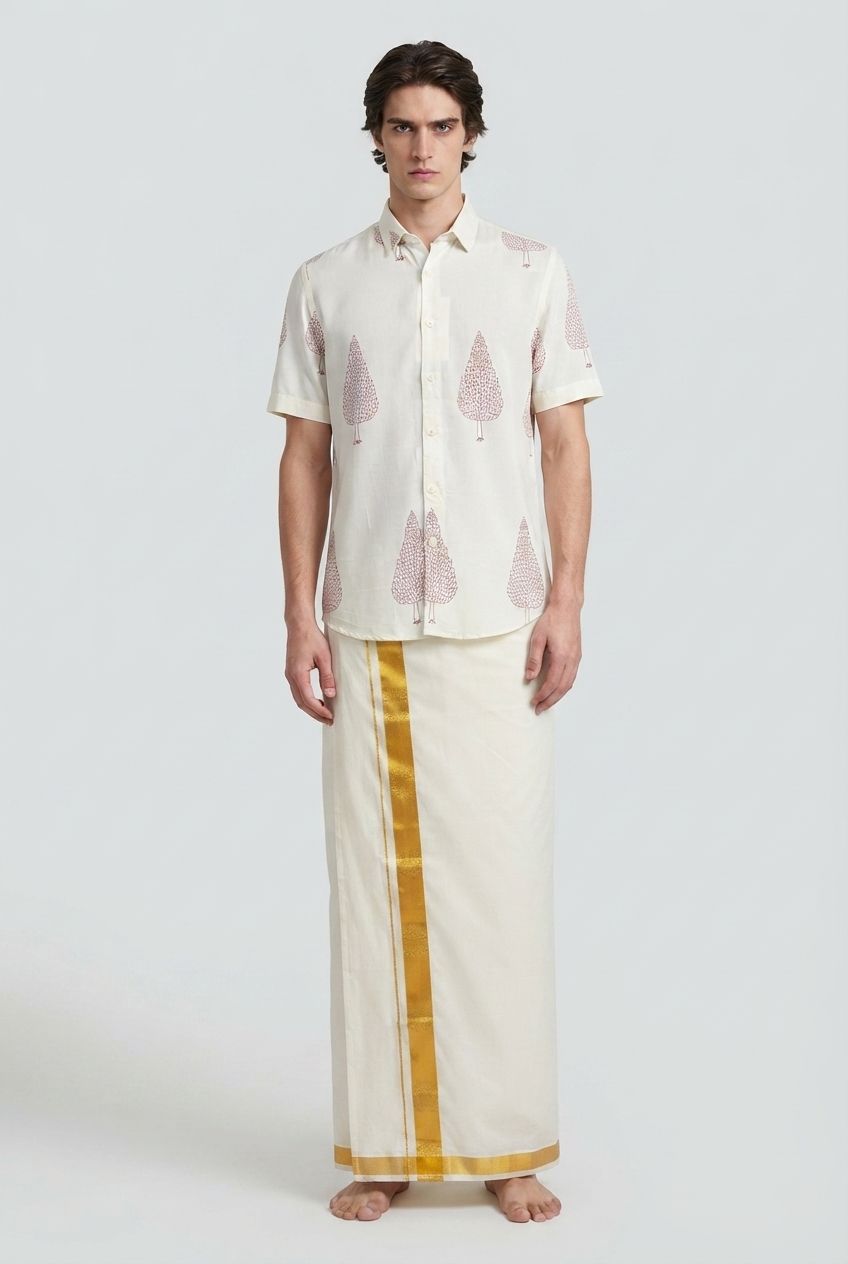 Rayon printed cream shirt product image