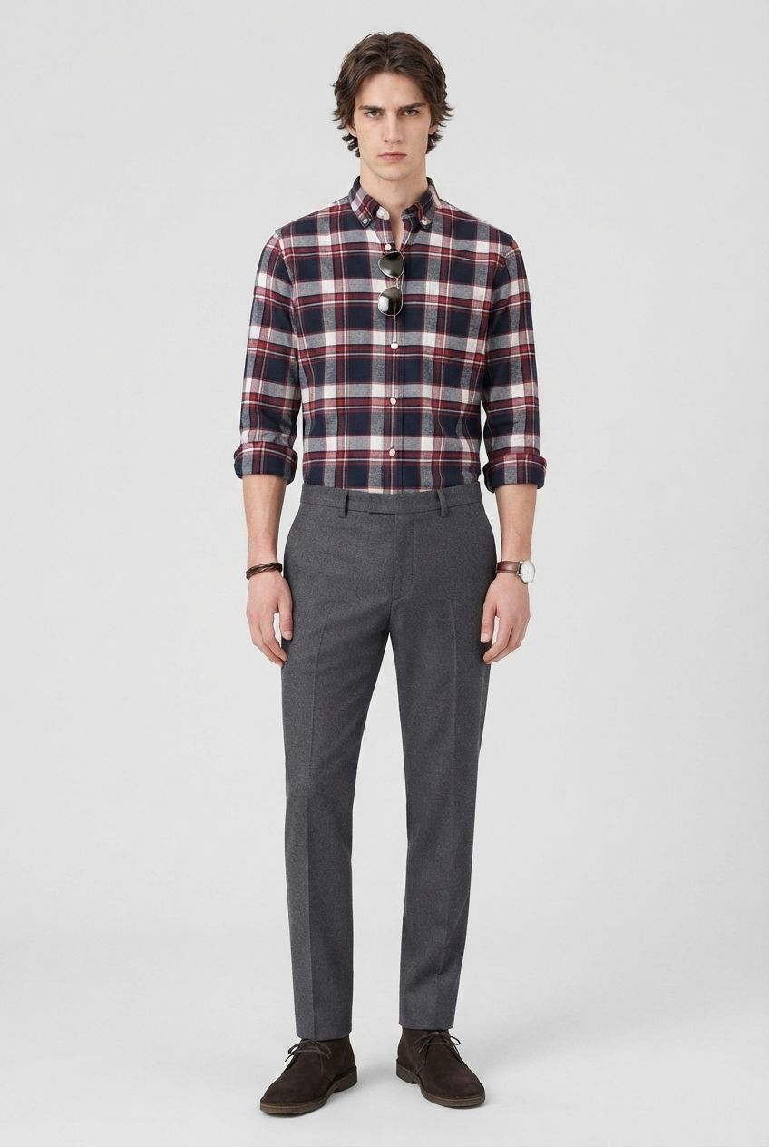 Red Checked Brush Semi Slim Fit Full Sleeve Shirt product image