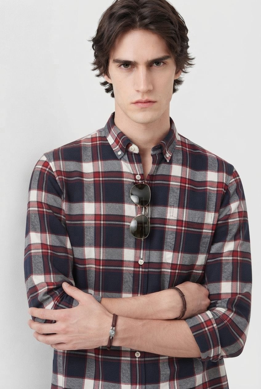 Red Checked Brush Semi Slim Fit Full Sleeve Shirt product image