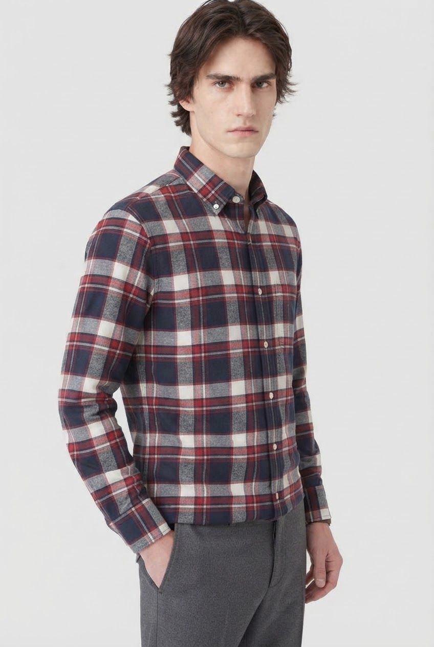Red Checked Brush Semi Slim Fit Full Sleeve Shirt product image