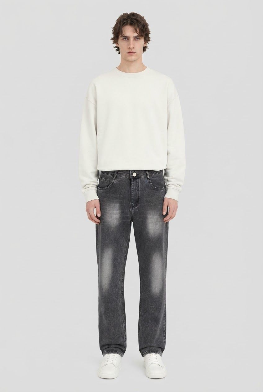Relaxed Fit Gray Wash Denim Washed Jeans product image