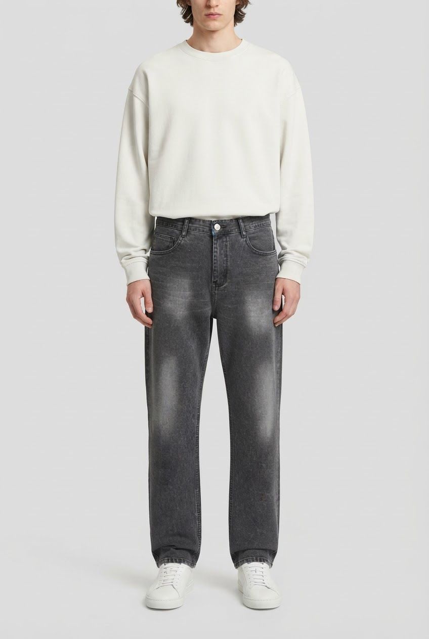 Relaxed Fit Gray Wash Denim Washed Jeans product image