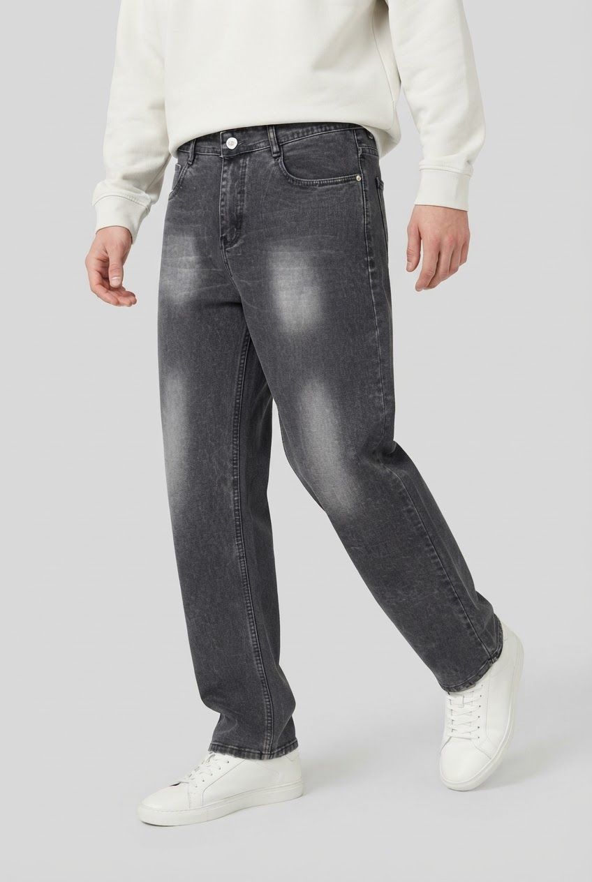 Relaxed Fit Gray Wash Denim Washed Jeans product image