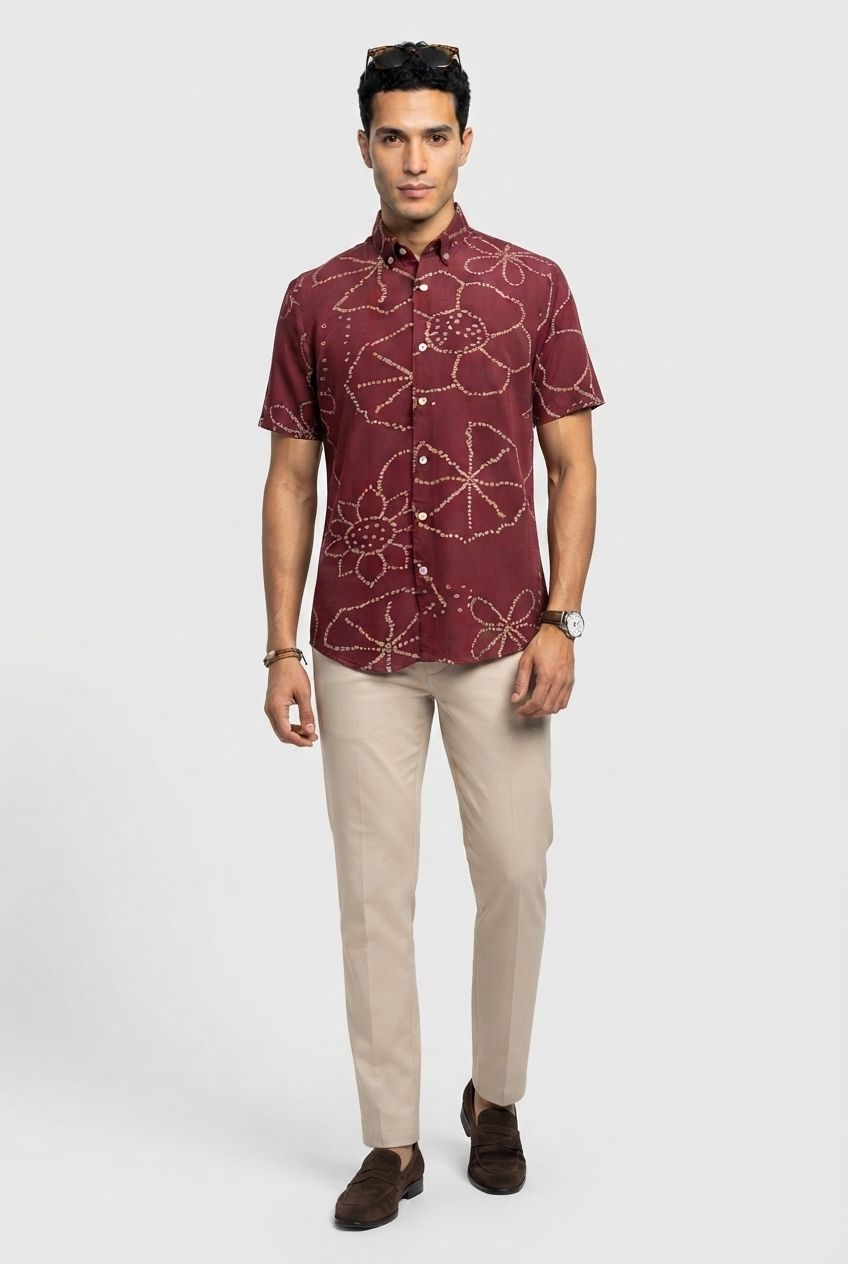 Rust Printed Rayon Semi Slim Fit Shirt product image