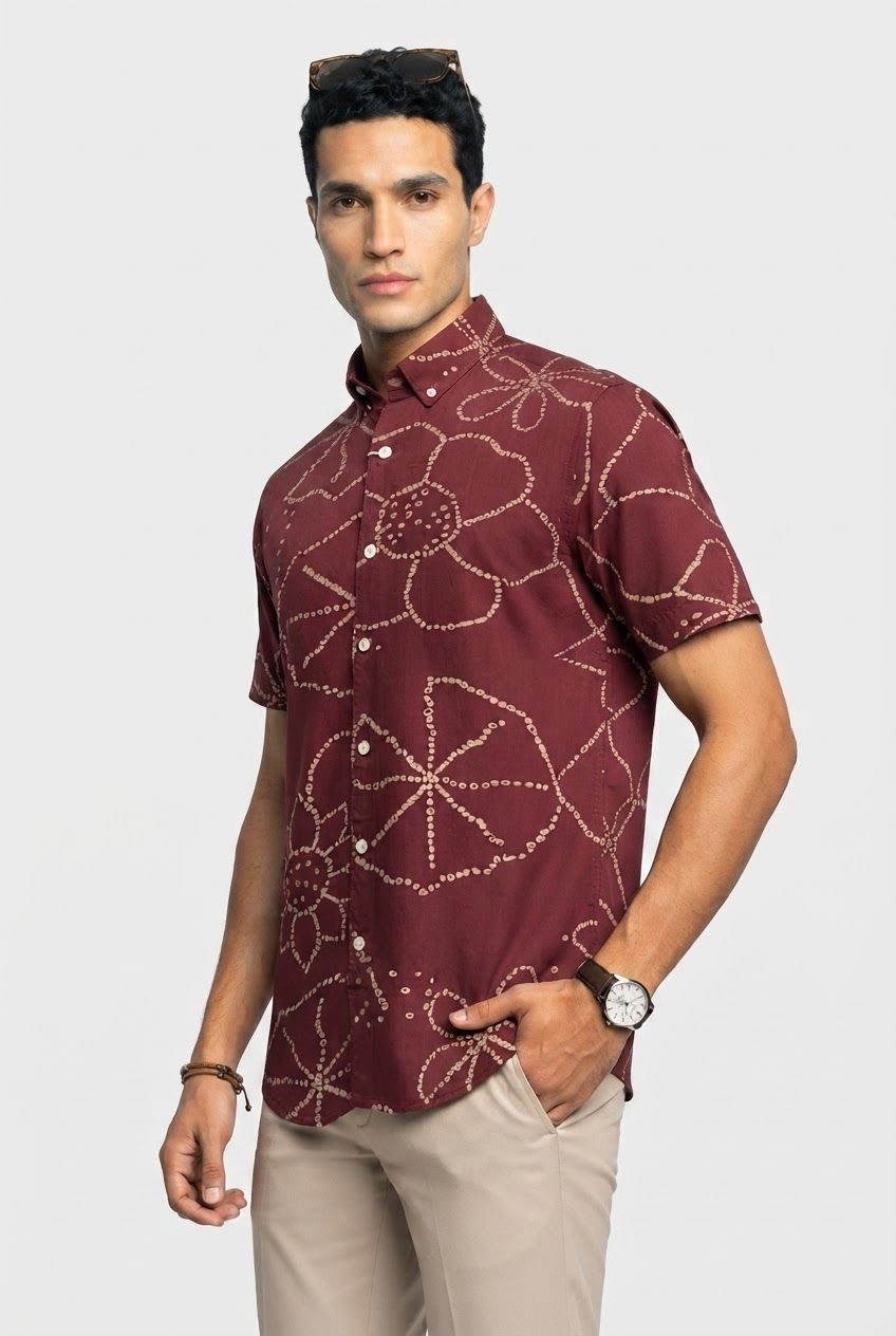 Rust Printed Rayon Semi Slim Fit Shirt product image