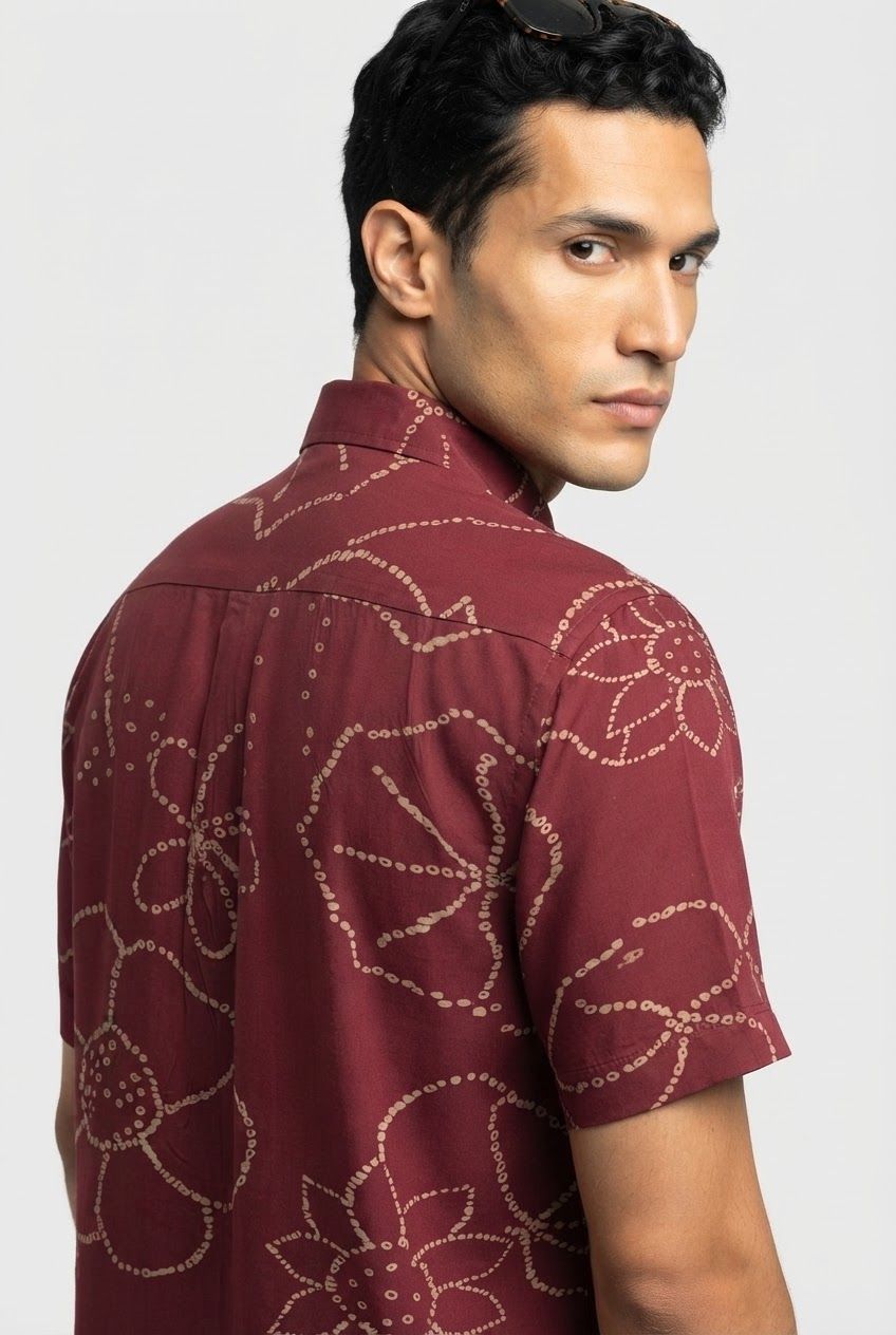 Rust Printed Rayon Semi Slim Fit Shirt product image