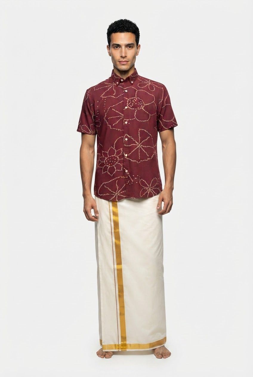 Rust Printed Rayon Semi Slim Fit Shirt product image