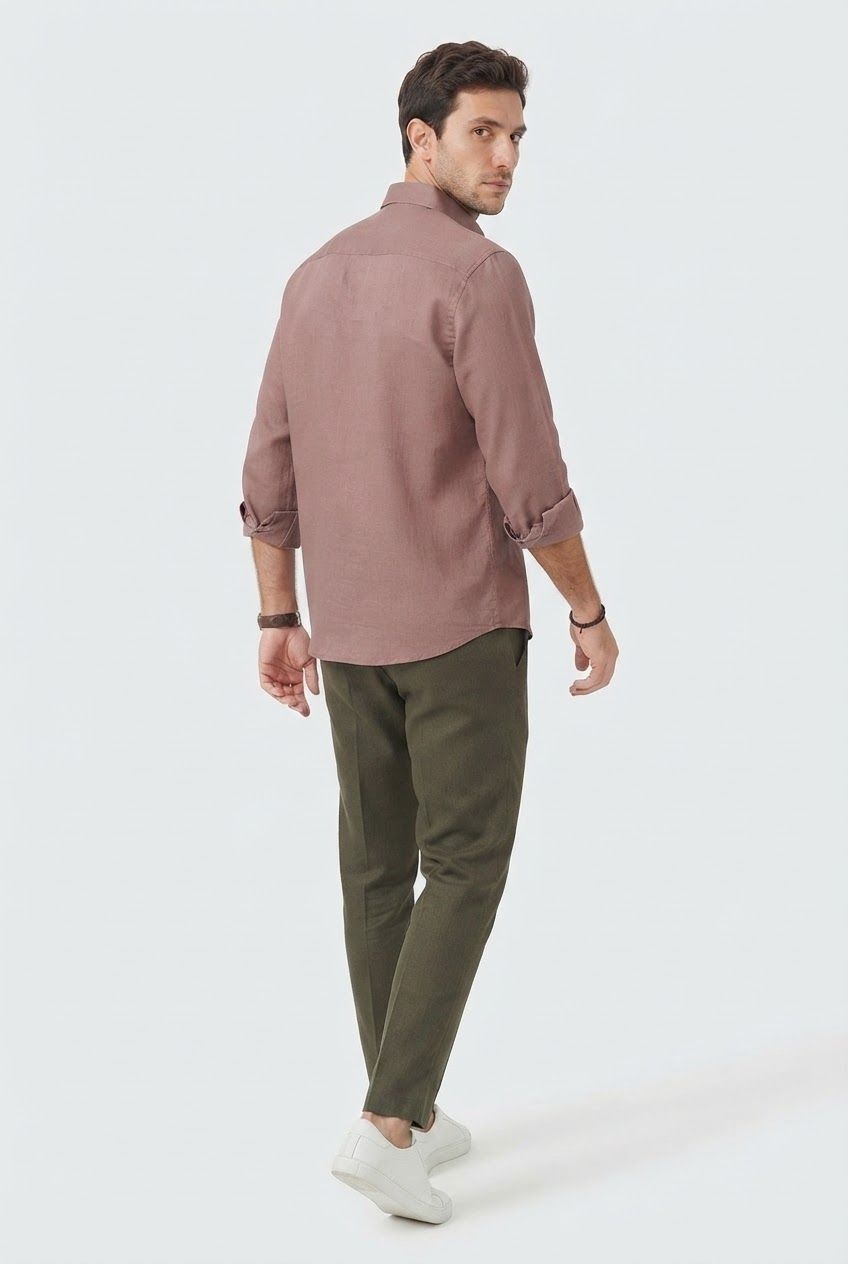 Rust Solid Linen Semi Slim Fit Full Sleeve Shirt product image