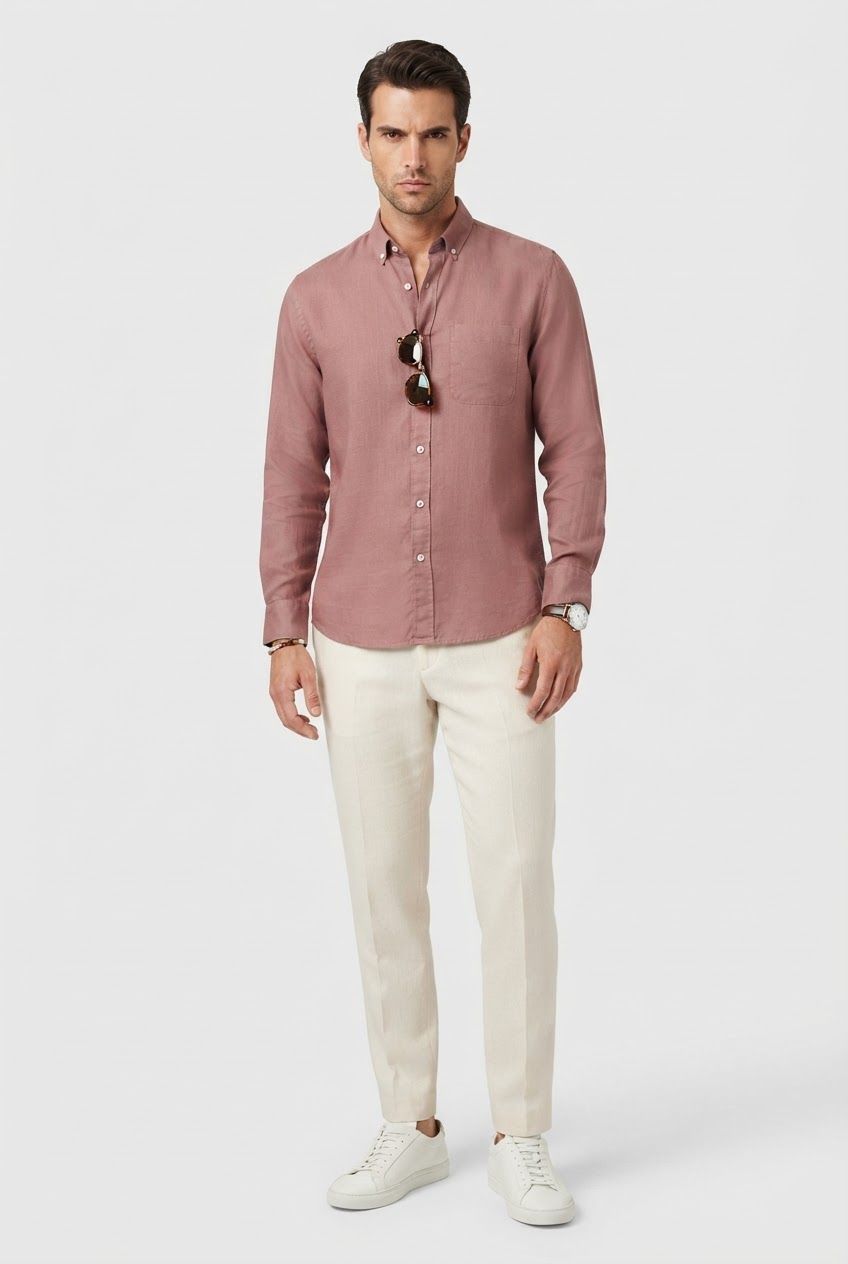 Rust Solid Linen Semi Slim Fit Full Sleeve Shirt product image